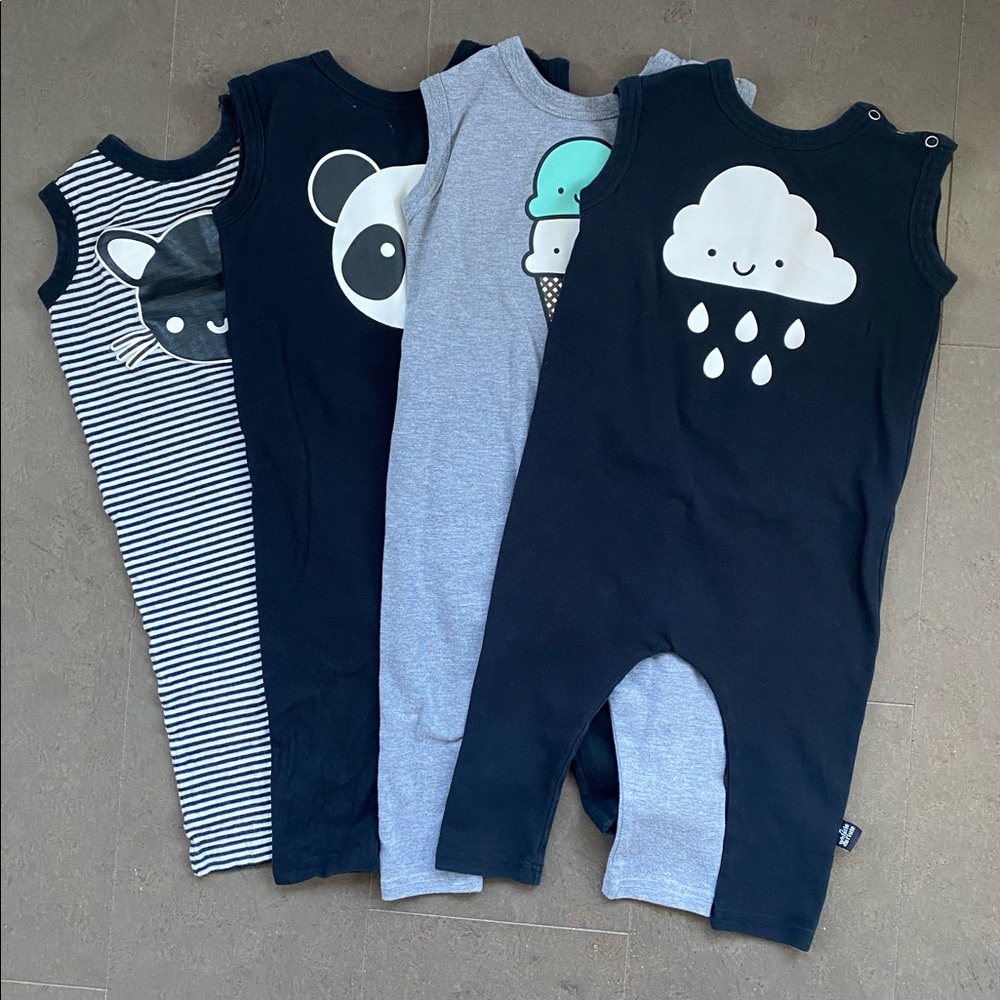 Kids Navy and Gray Cloud & Animal Graphic Pajama Rompers